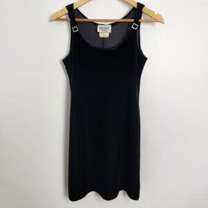 Vintage 90s Black Velvet Mini Dress Minimalist Cocktail Dress Classic Timeless